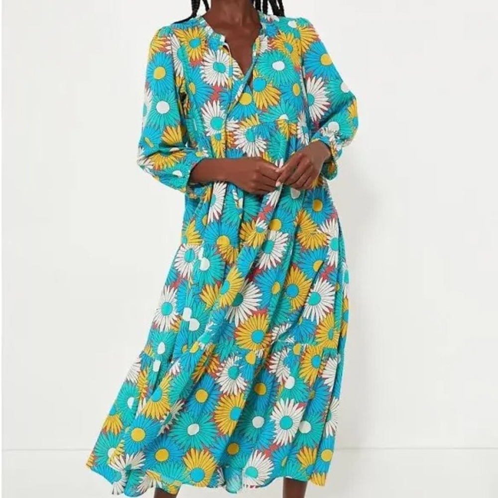 Tuckernuck Blue V-Neck Bishop Sleeve Sundress